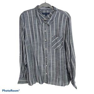 Tommy Hilfiger Gray White Striped Button Up Shirt